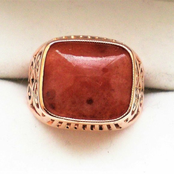 Russian USSR 14K 583 Rose Pink Gold Red Chalcedony Unisex Men's Women's Ring - Picture 6 of 10